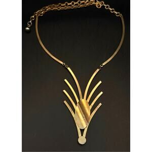 Vintage Gold-tone Modernist Abstract Statement Necklace